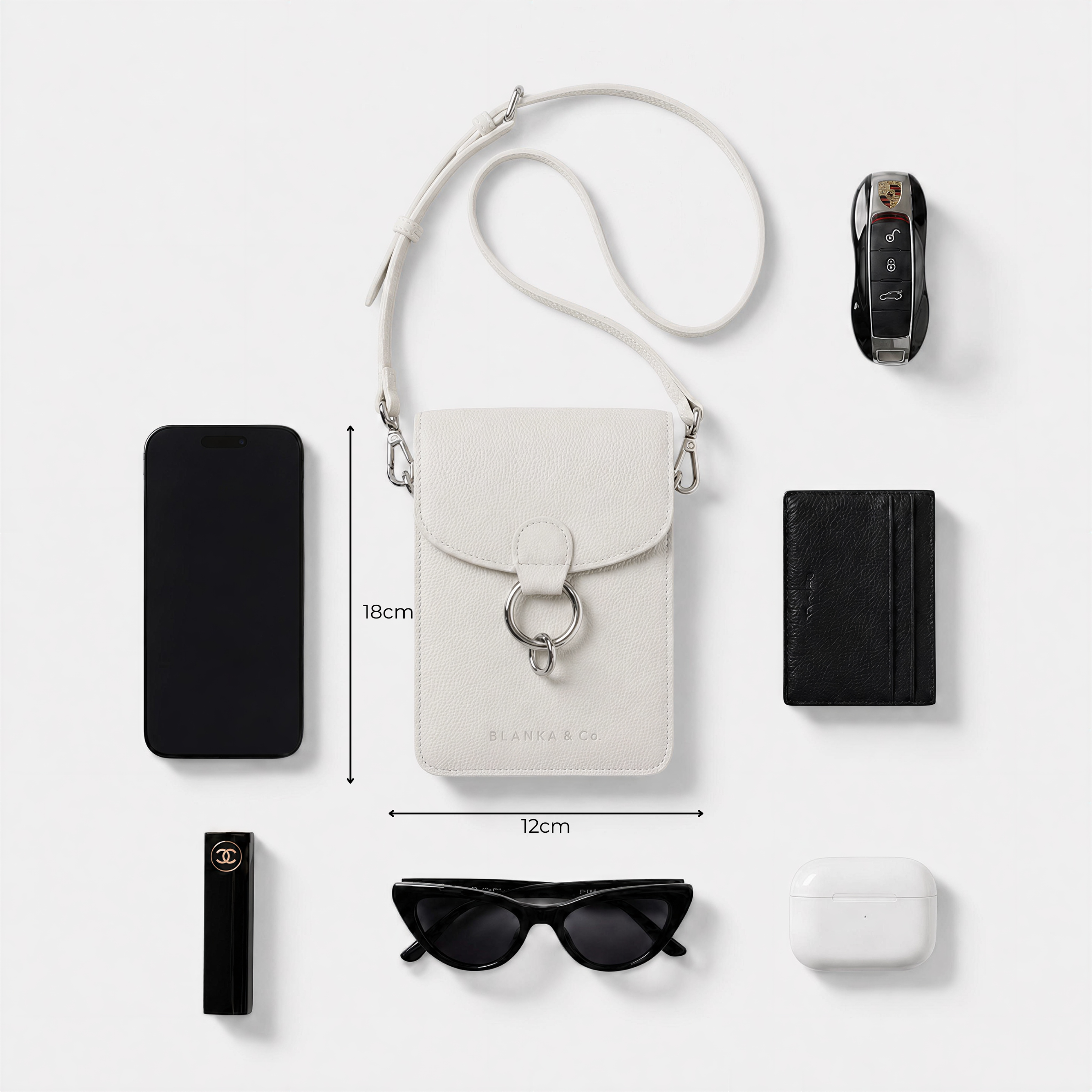 BLANKA Muse Crossbody Leather Phone Bag - Oatmilk & Silver