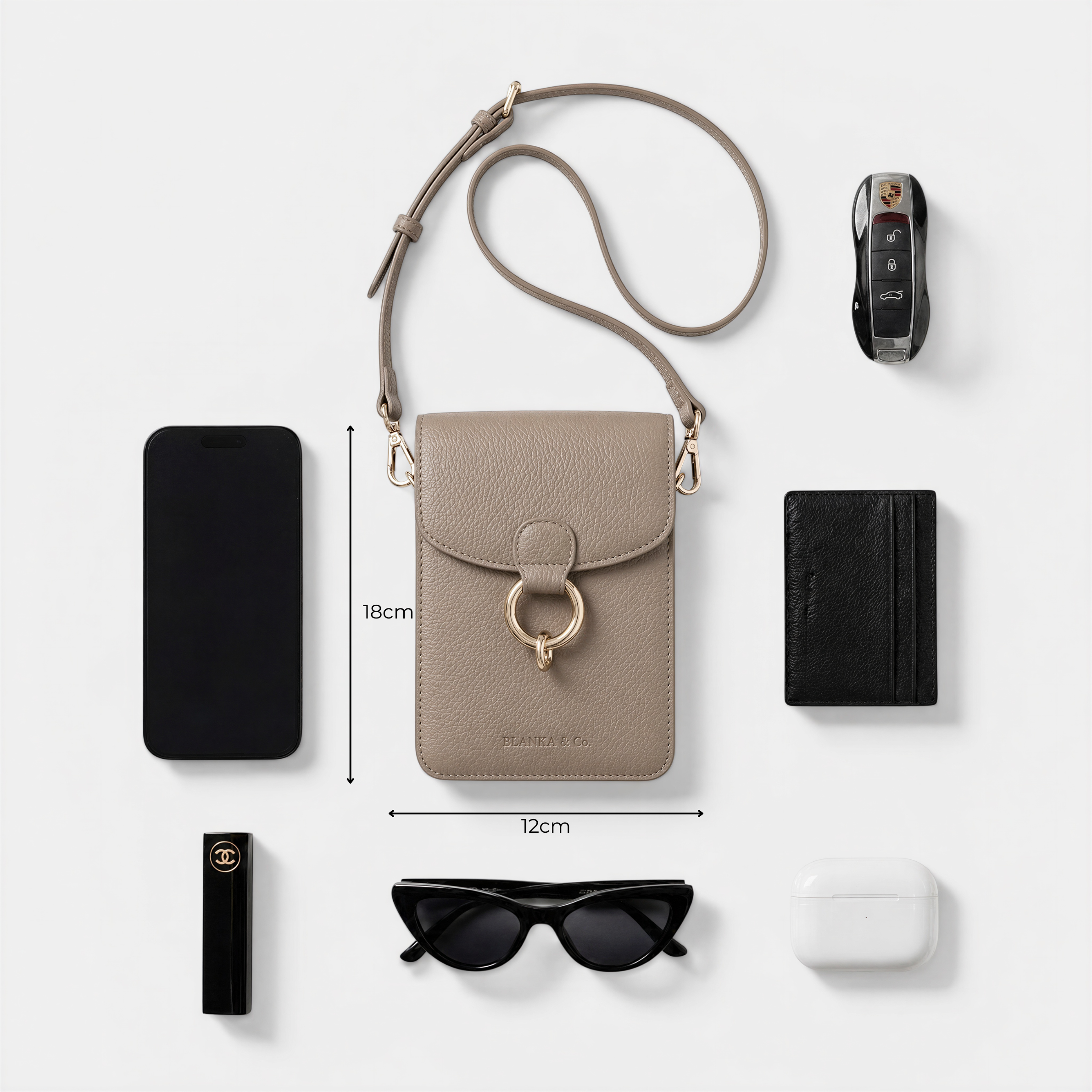BLANKA Muse Crossbody Leather Phone Bag - Taupe & Gold