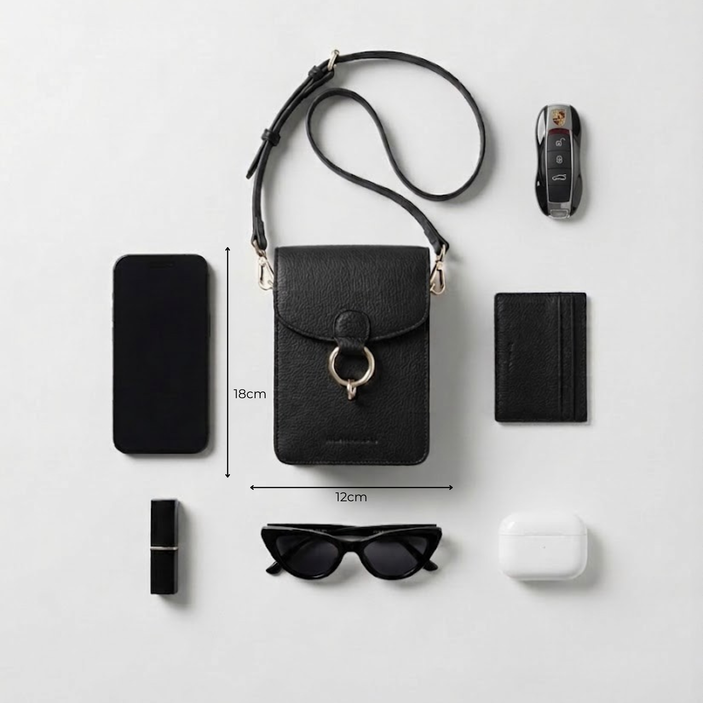 BLANKA Muse Crossbody Leather Phone Bag - Black & Silver