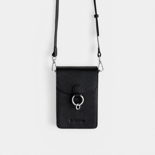 BLANKA Muse Crossbody Leather Phone Bag - Black & Silver