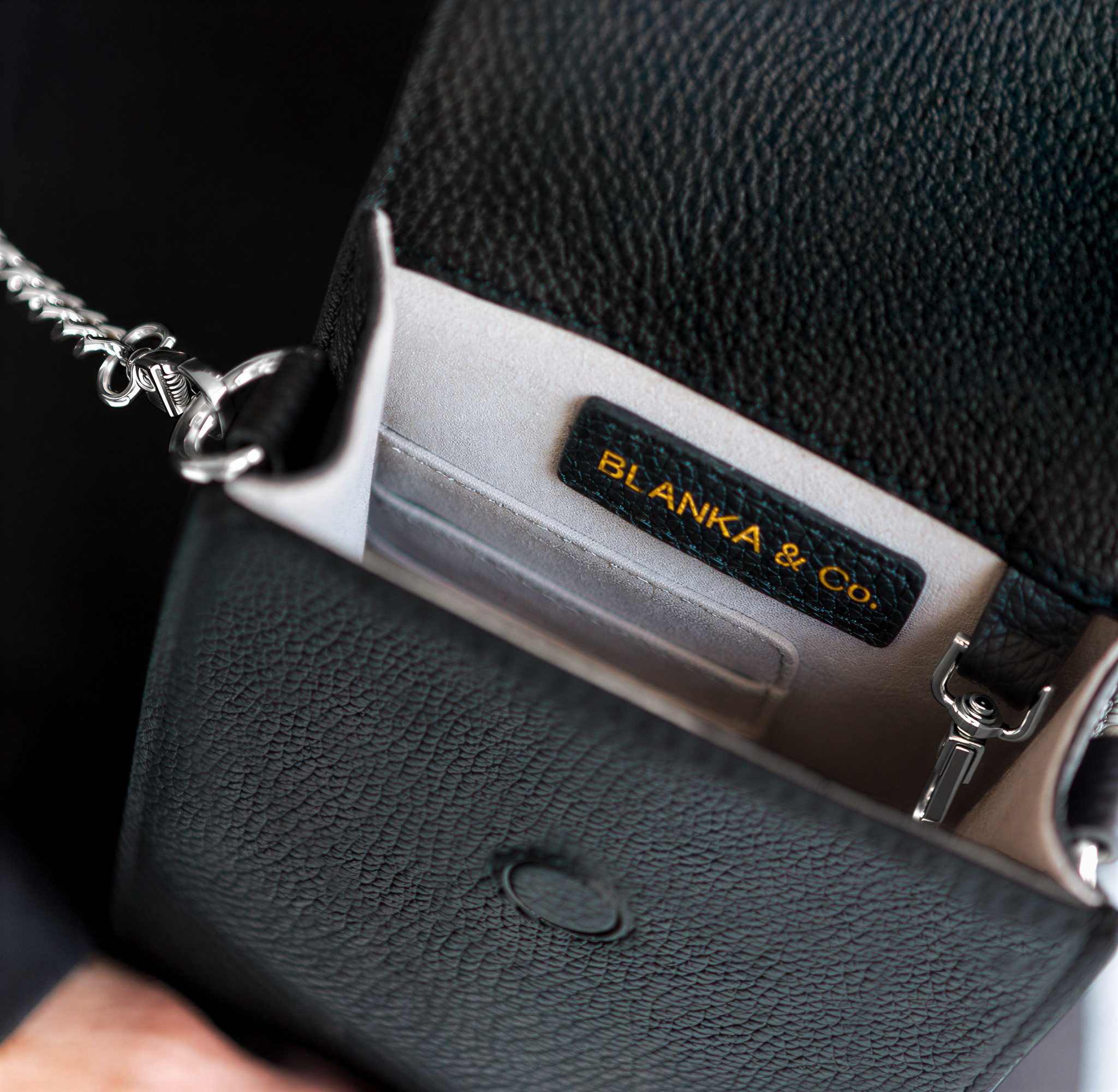 BLANKA Muse Crossbody Leather Phone Bag - Black & Silver