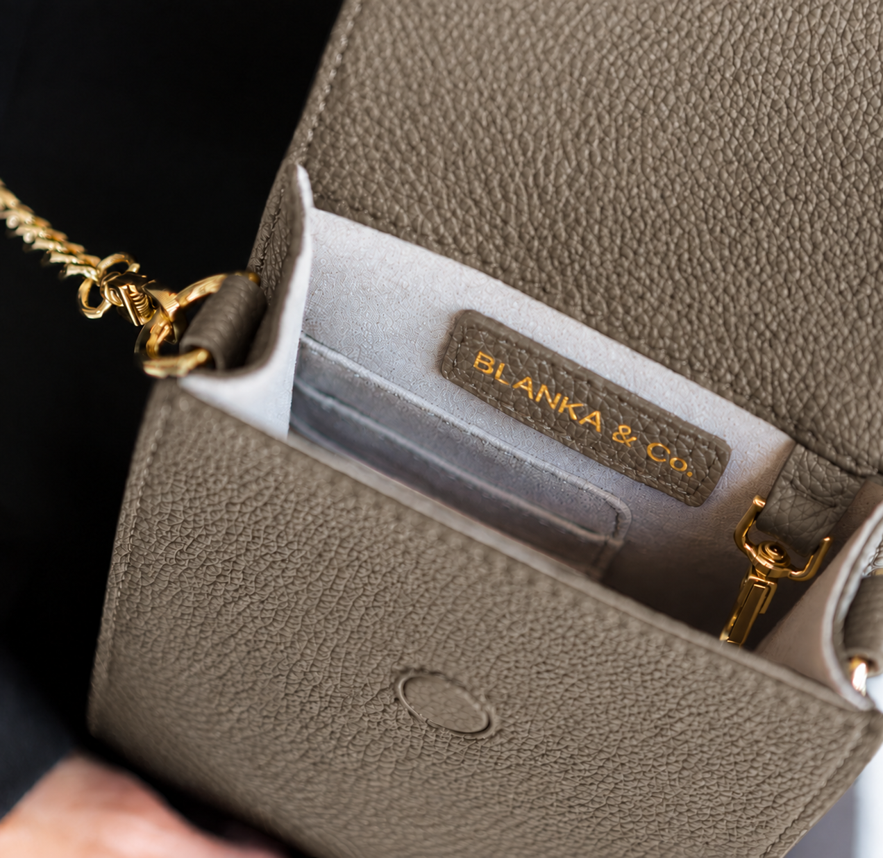 BLANKA Muse Crossbody Leather Phone Bag - Taupe & Gold