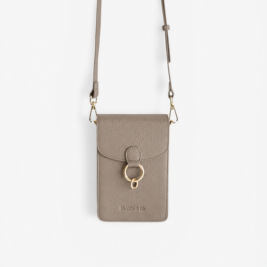 BLANKA Muse Crossbody Leather Phone Bag - Taupe & Gold