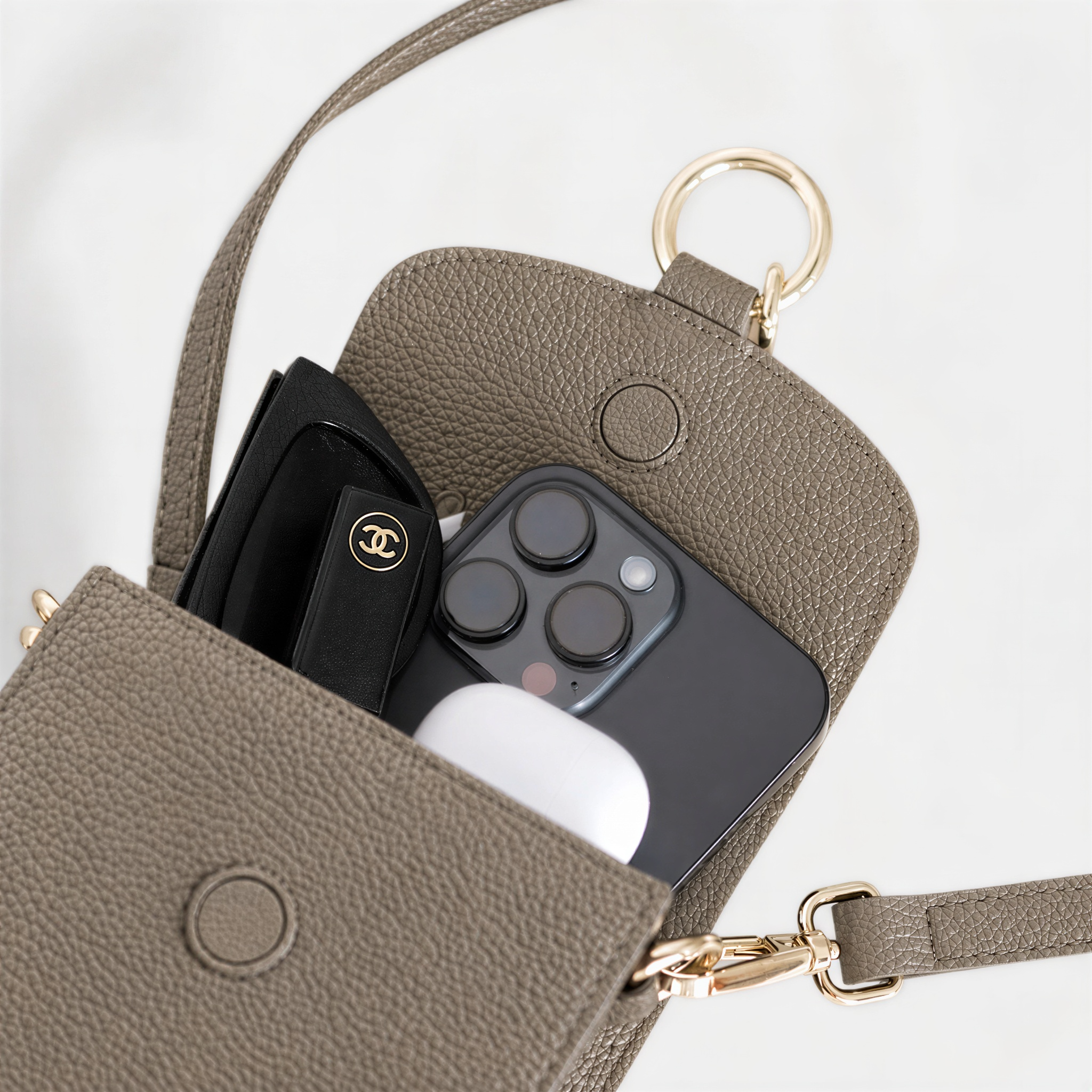BLANKA Muse Crossbody Leather Phone Bag - Taupe & Gold
